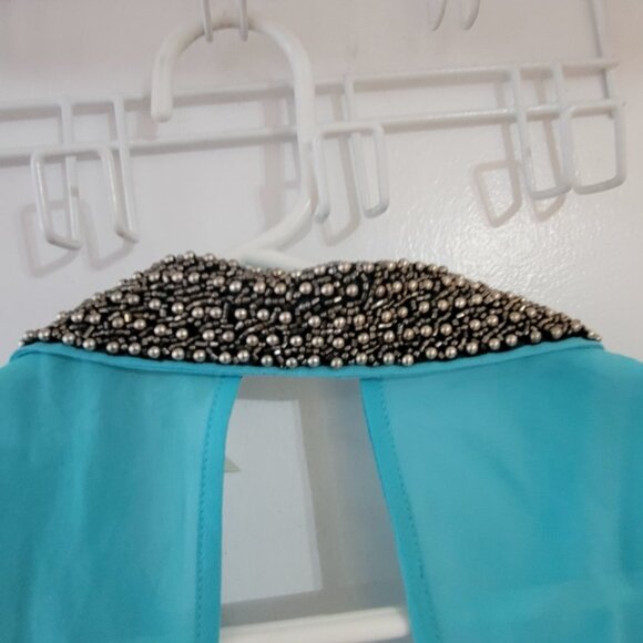 Andree Large women turquoise sheer shirt beadwork on color - Picture 6 of 16